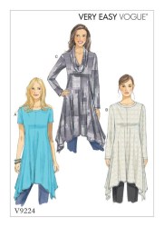 9224 VOGUE EASY PULLOVER SHORT - LONG SLEEVE SHAPED TUNIC PATTERN XS-MED NEW
